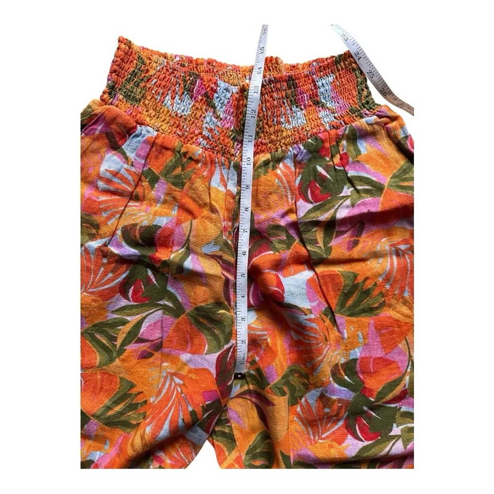 C&C California 100% Linen Orange and Pink Tropical Floral Wide Leg Pant - Picture 4 of 8